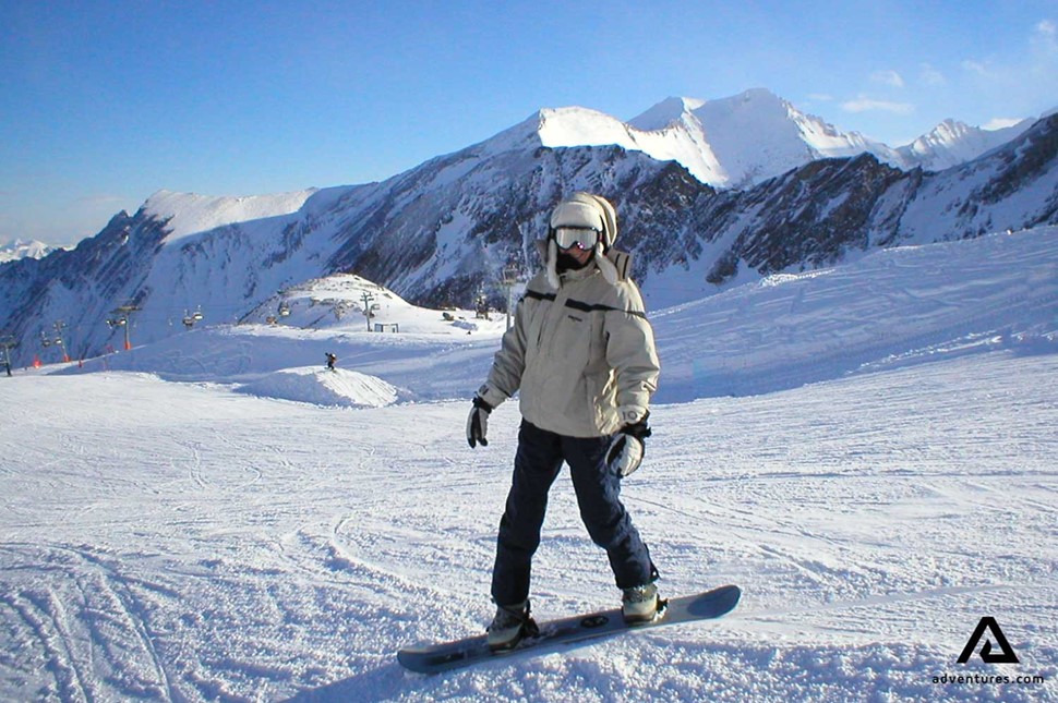 woman snowboarding in Banff National Park