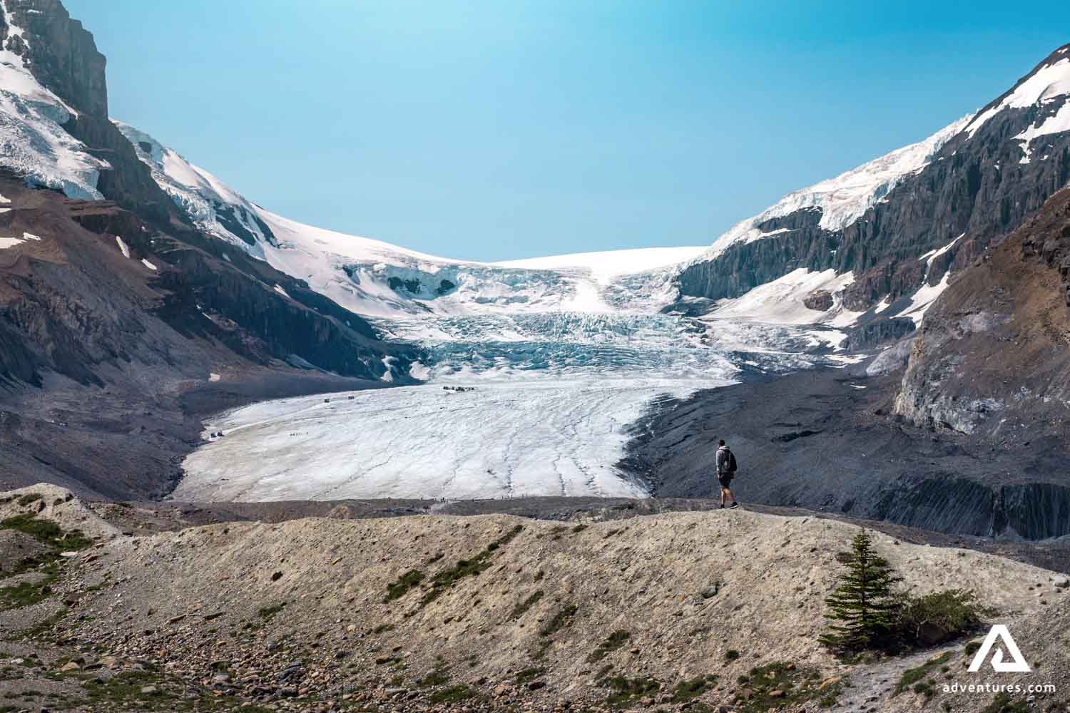Man enjoying the view of Athabasca Glacier in Canada