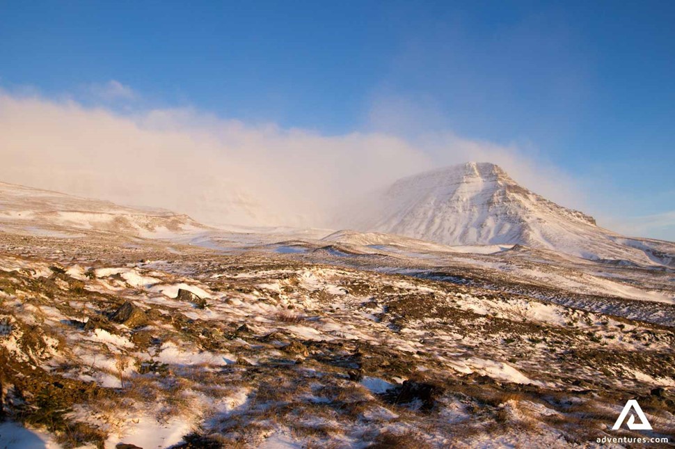Foggy Mount Esja in Iceland