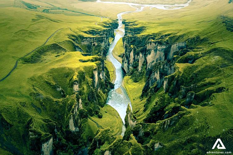 aerial view of Fjadrargljufur Canyon aerial view of Fjadrargljufur Canyon in Iceland