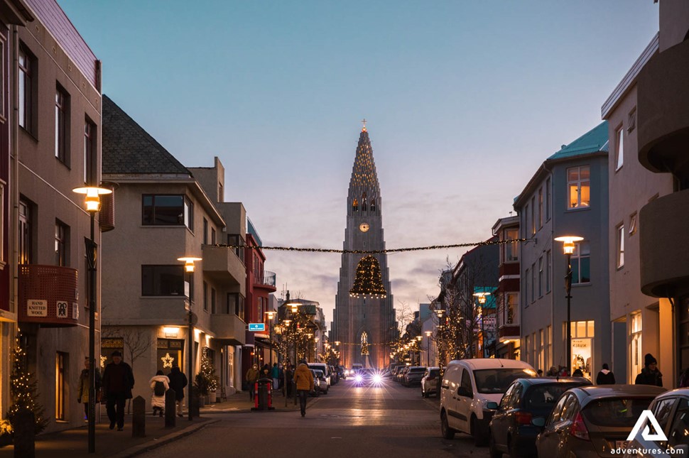 street view in Reykjavik at night