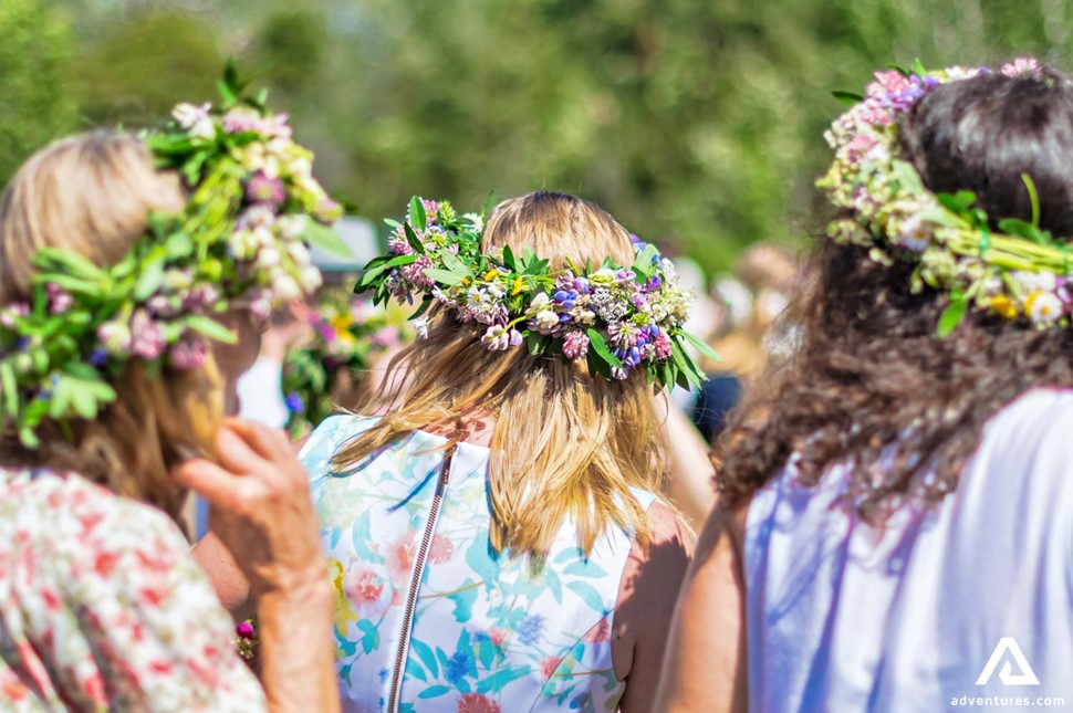 women wearing wreaths during Midsummer celebration