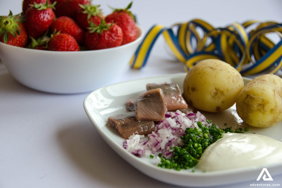 Herring and potatoes traditional Swedish dish