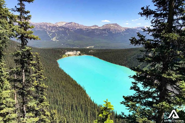 Bright blue water of Lake Louise in Canada