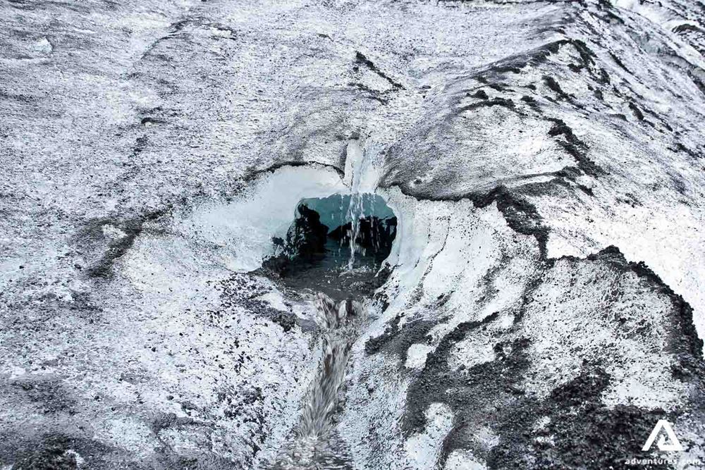 Melting ice cave on a glacier