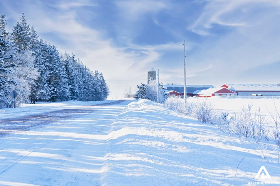 snowy road at Prince Edward Island in Canada