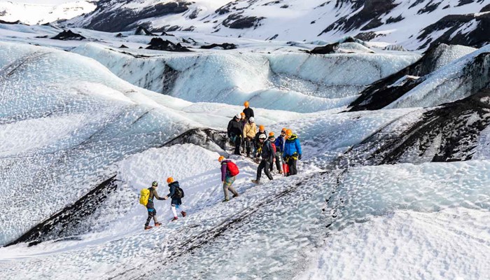 Guided glacier hike during winter in Iceland