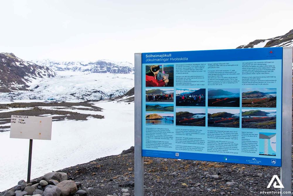 Signs of Solheimajokull Glacier