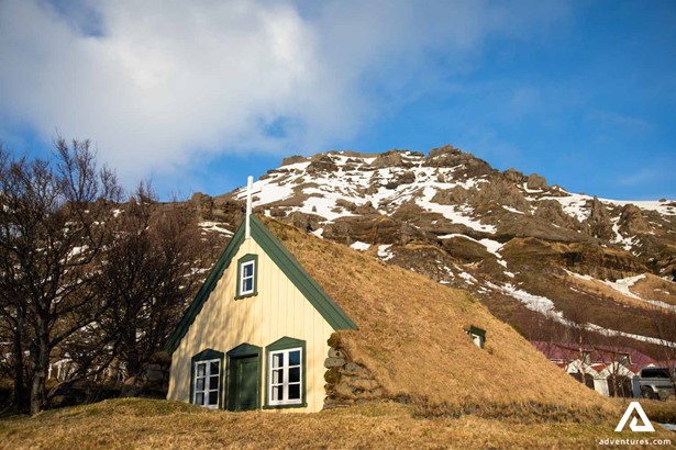 Hofskirja Turfed Roof Church in Iceland