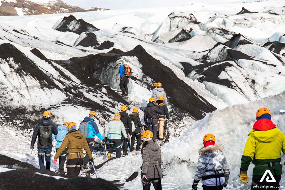 Group Hiking on a Glacier