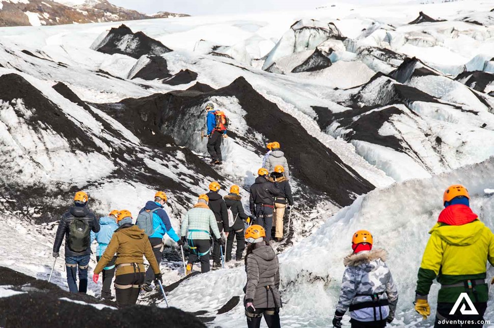 Group Hiking on a Glacier in Iceland