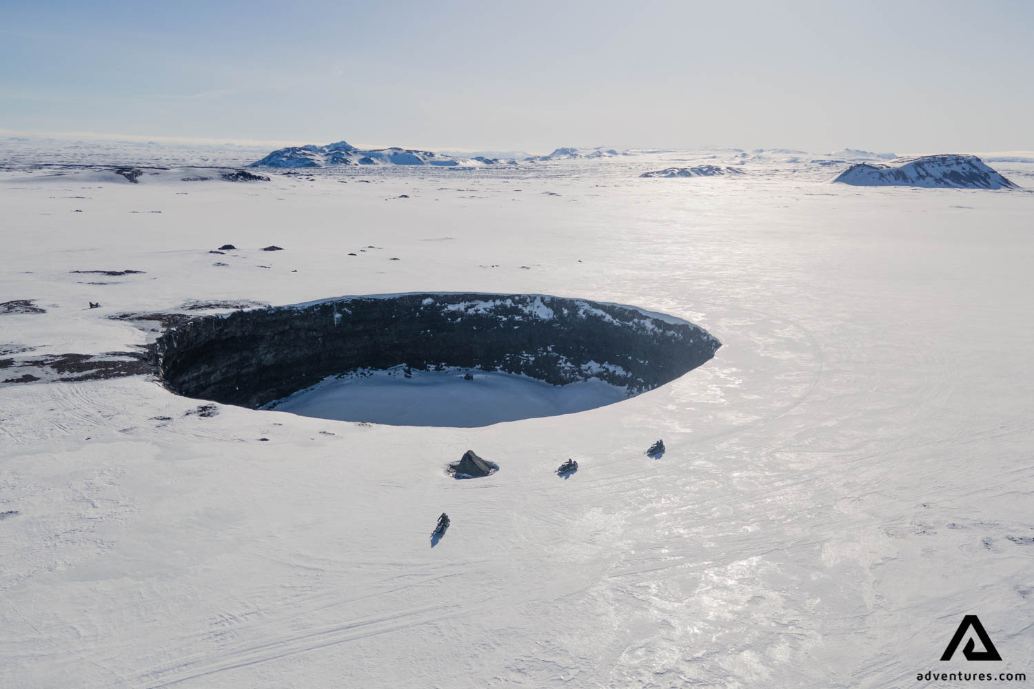 Snowmobiling by Mývatn Lake in Iceland