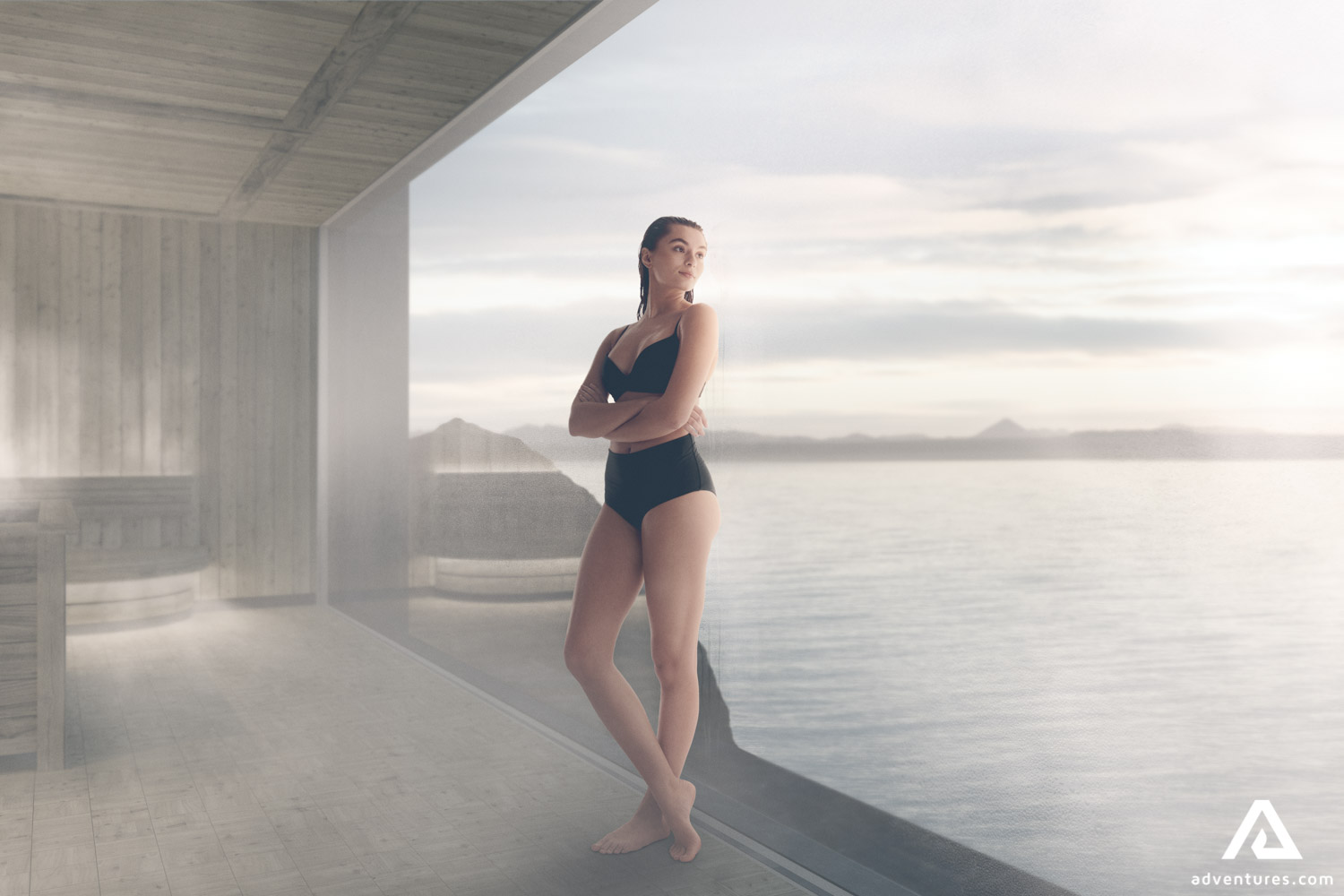 Woman in Sauna of Sky Lagoon Iceland