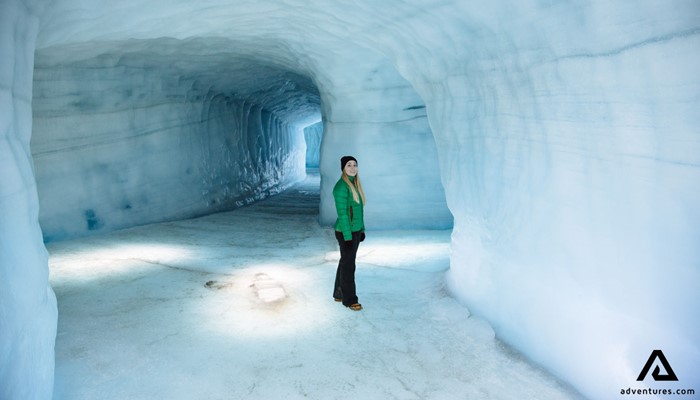 Woman in Ice Tunnel Iceland