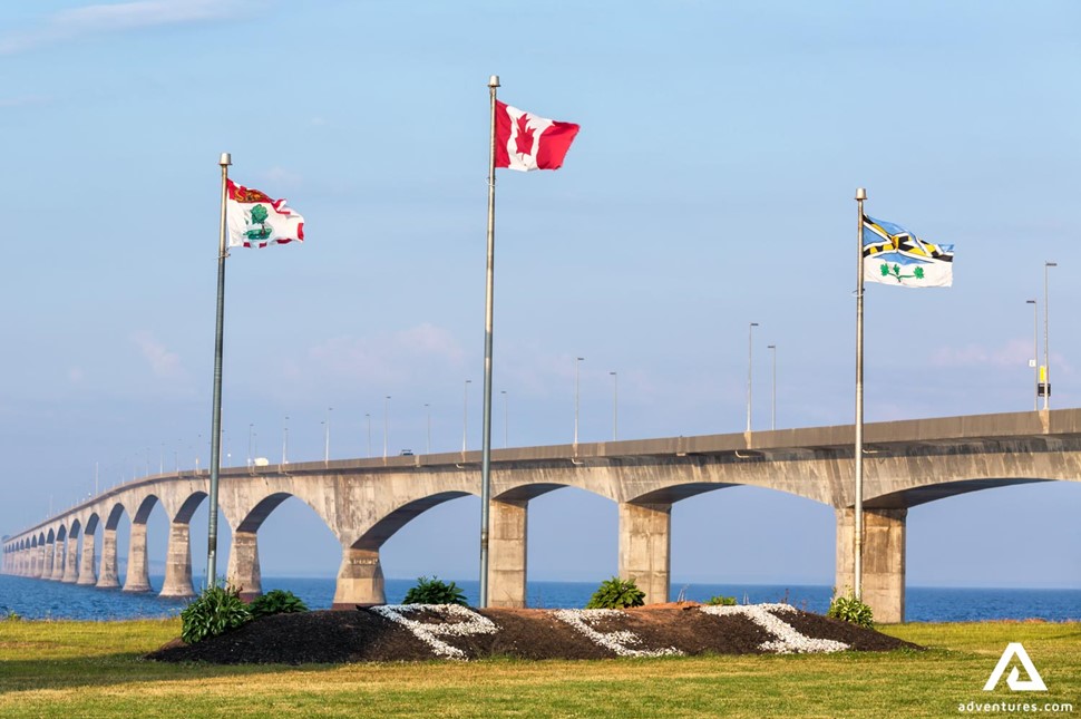 Confederation Bridge and Flags in Prince Edward Island