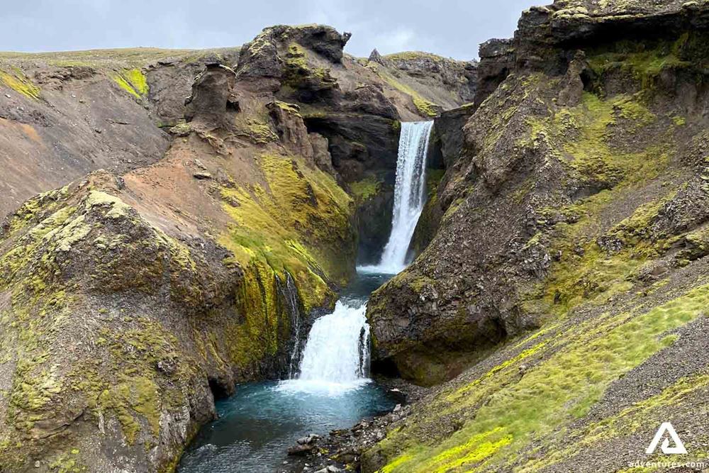 Waterfall in Icelandic Mountains