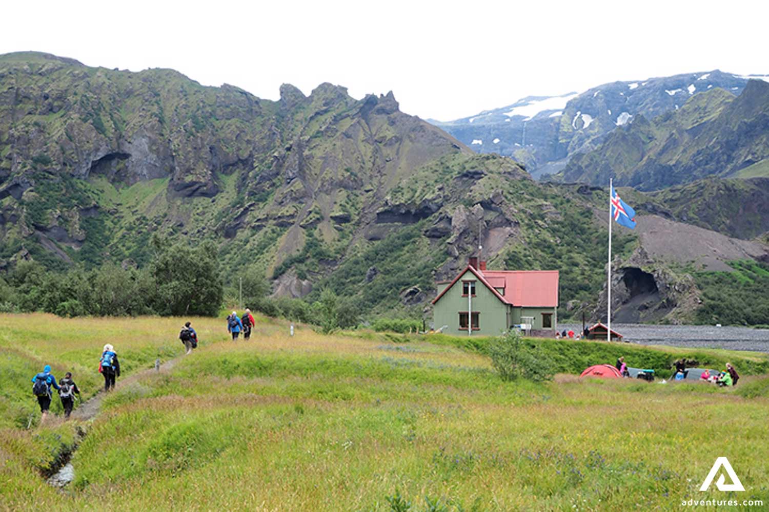 Group Hiking to Thorsmork Mountains in Iceland