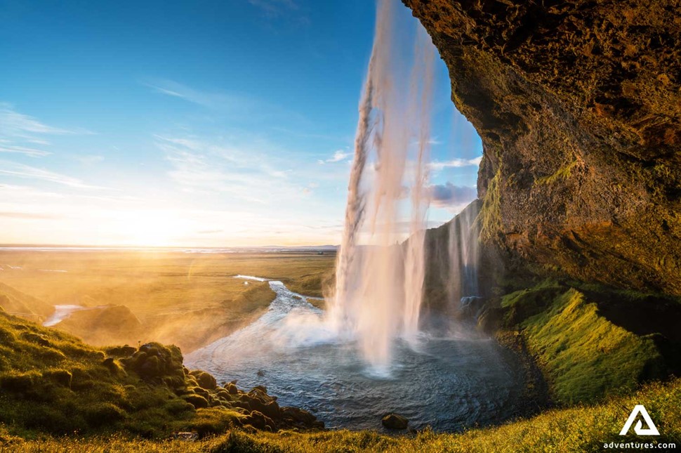 Side View of Seljalandsfoss Waterfall in Iceland