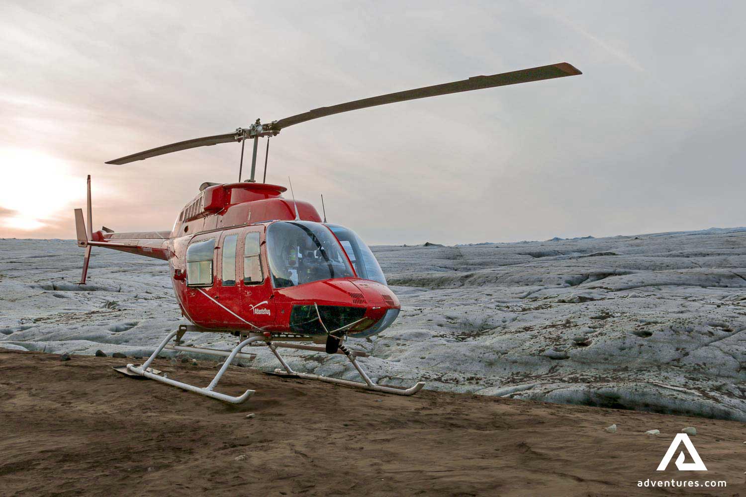 Red Helicopter near Vatnajokull Glacier