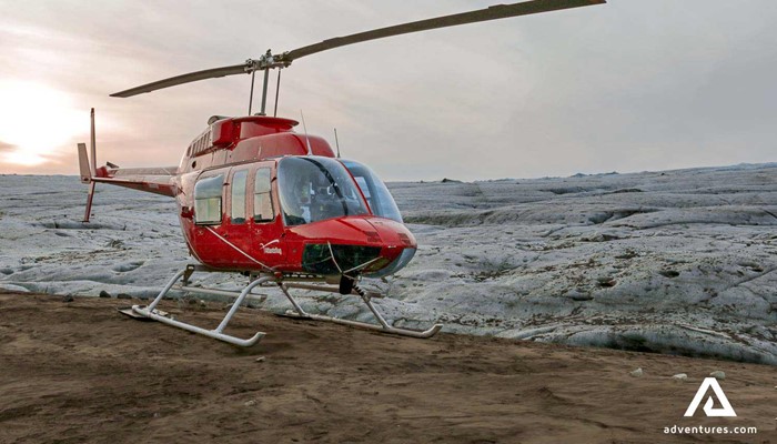 Red Helicopter near Vatnajokull Glacier