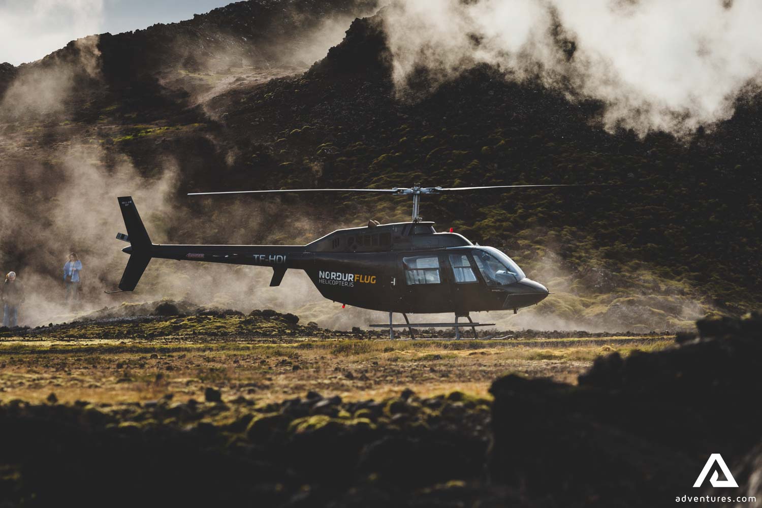 Helicopter Landed in Geothermal Area