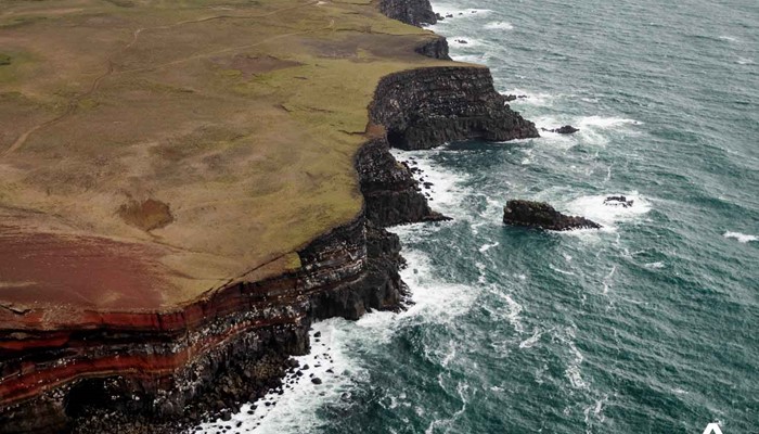  Aerial View of Icelandic Seashore Cliffs