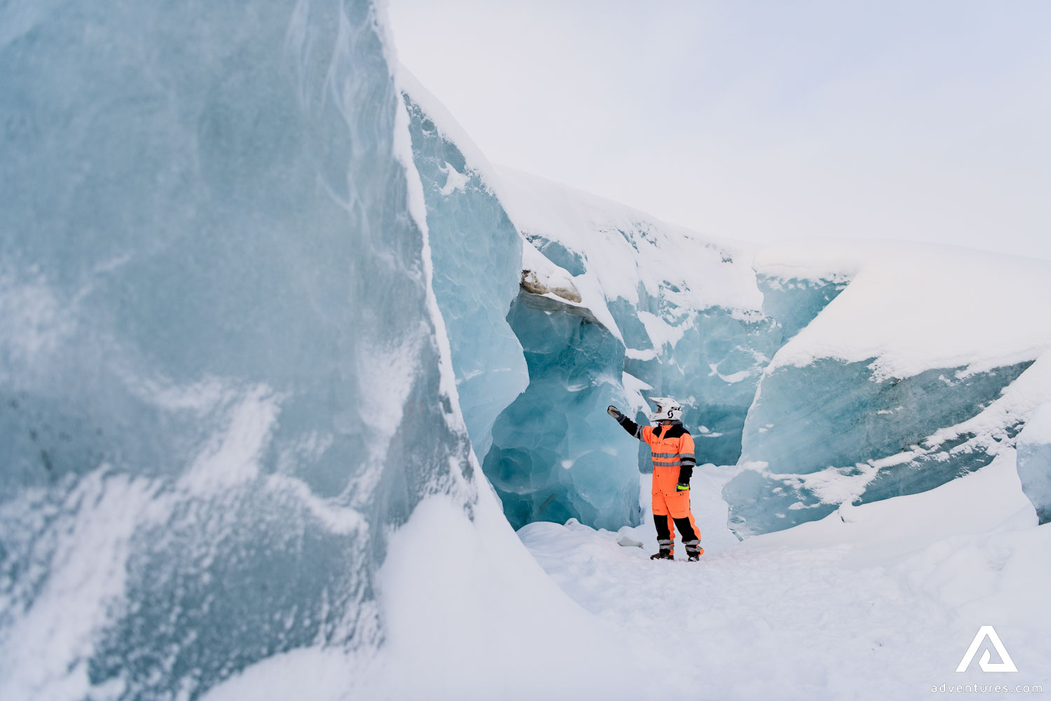 Man at Langjokull Glacier in Iceland
