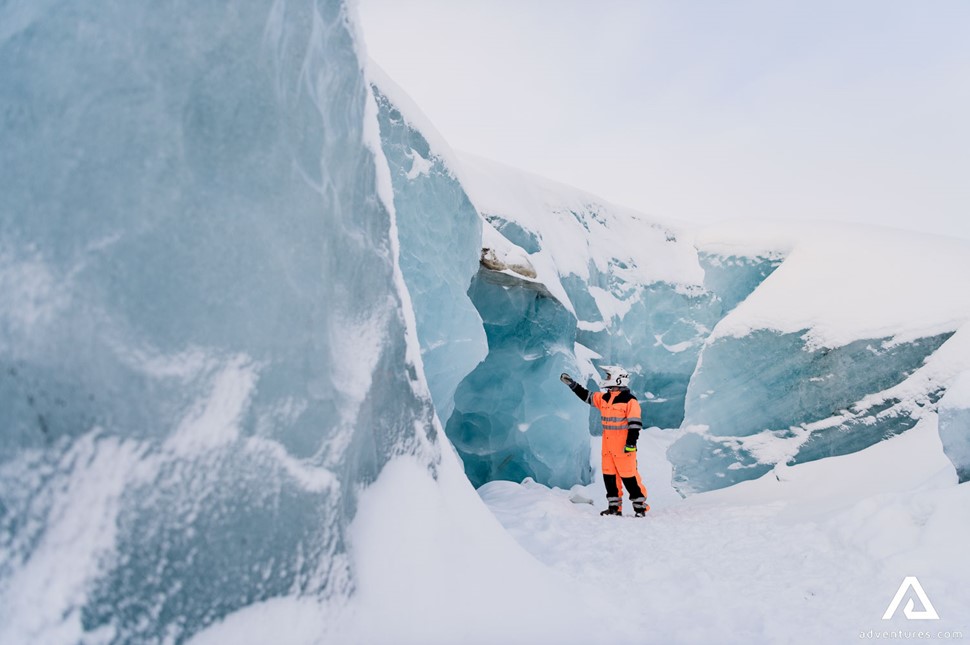 Man at Langjokull Glacier in Iceland