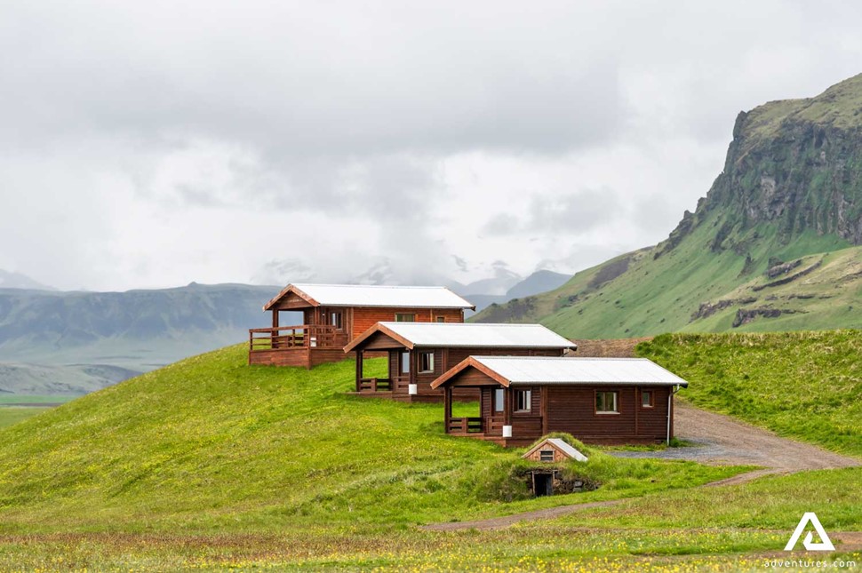 Wooden Cabins in Iceland by the Mountains