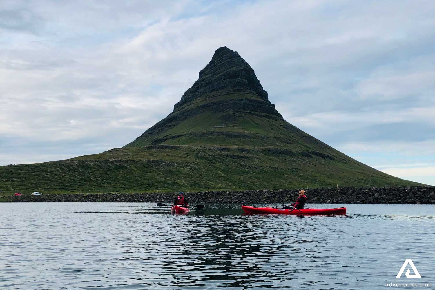 Kayaking near Kirkjufell Mountain in Iceland