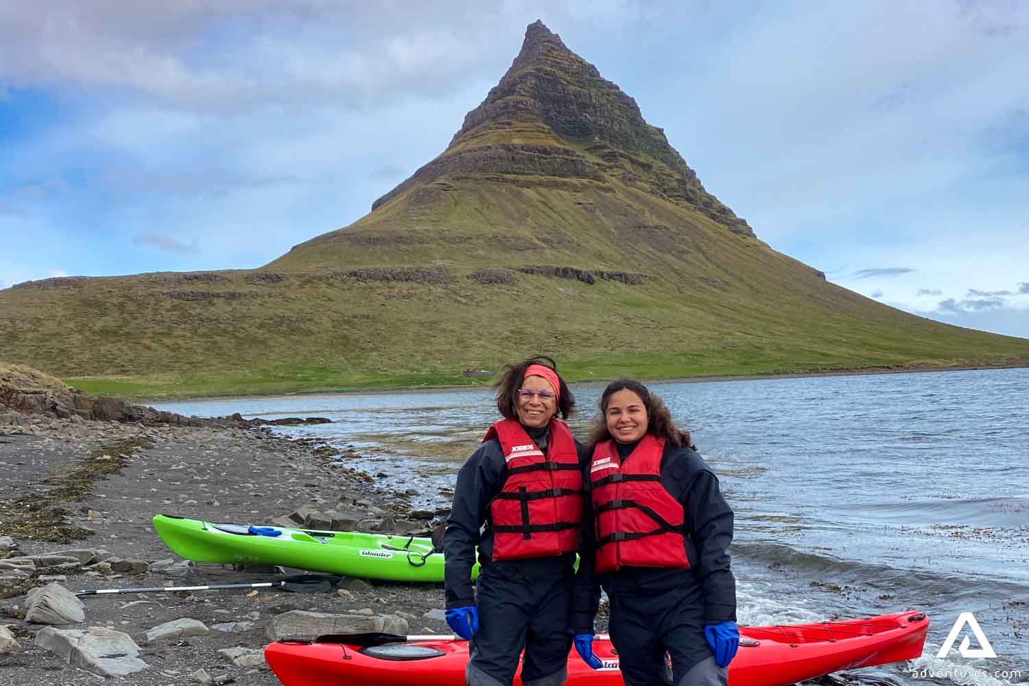Happy Women by Kirkjufell Mountain in Iceland