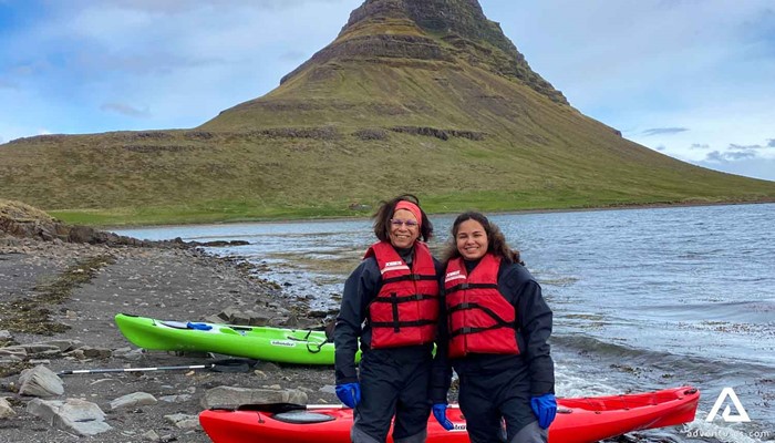Happy Women by Kirkjufell Mountain in Iceland