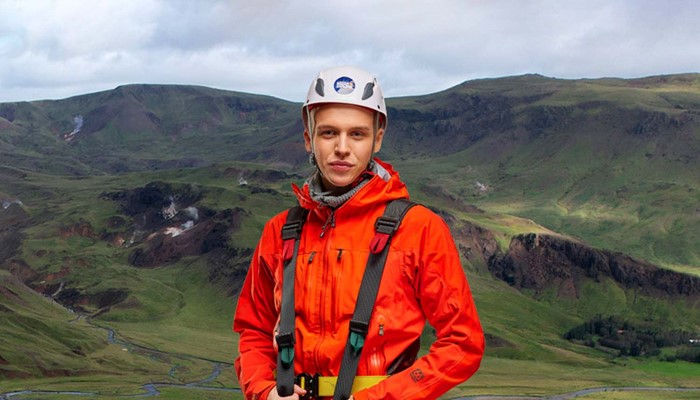 Man Prepared for Ziplining in Iceland