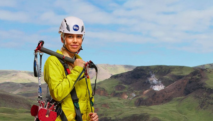 Woman Prepared for Ziplining in Iceland