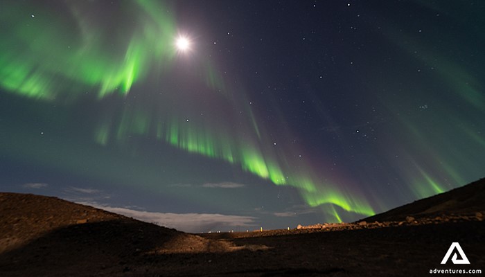Northern Lights and Moon in Iceland