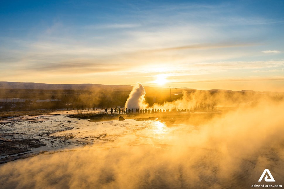 Geyser Geothermal Field during Golden Hour in Iceland