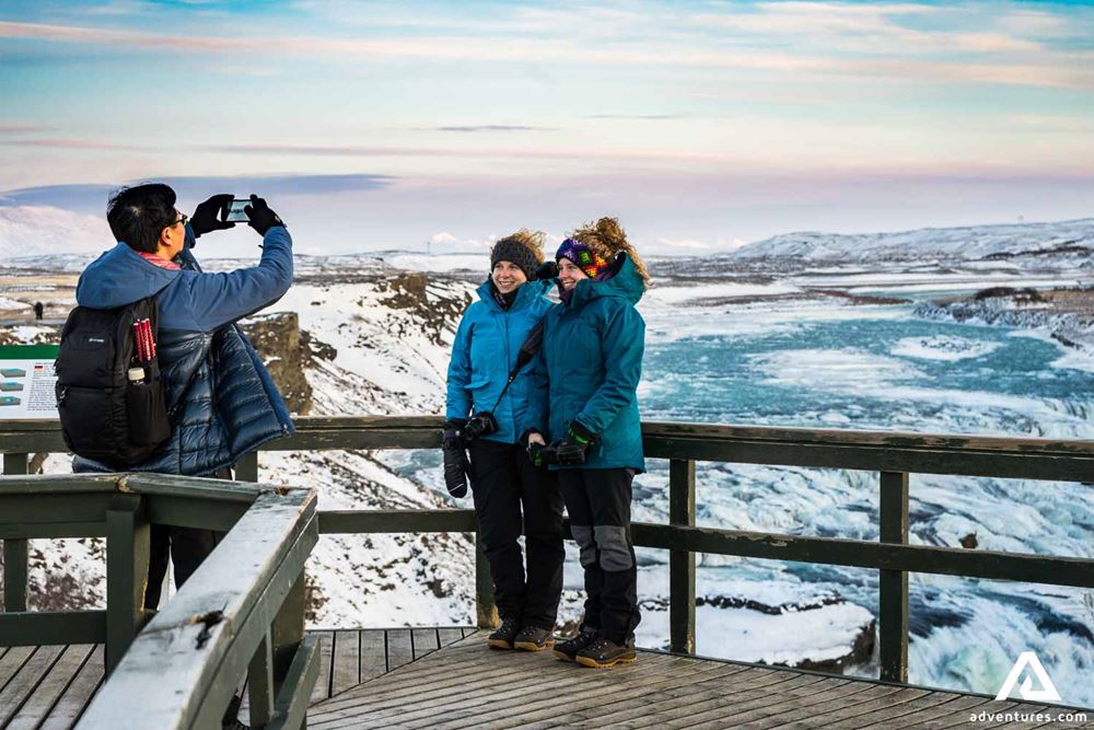 People Visiting Gullfoss Waterfall