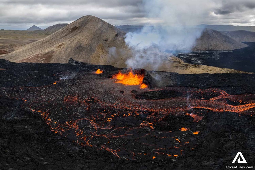 Drone View of Erupting Fagradalsfjall Volcano