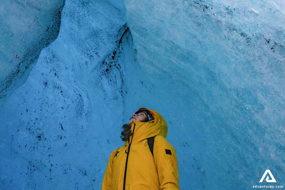 Woman Inside of Ice Cave