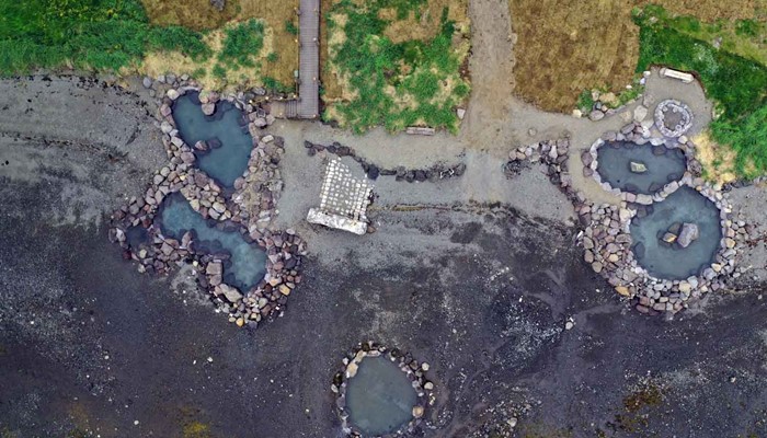 Aerial View of Hvammsvik Hot Springs in Iceland