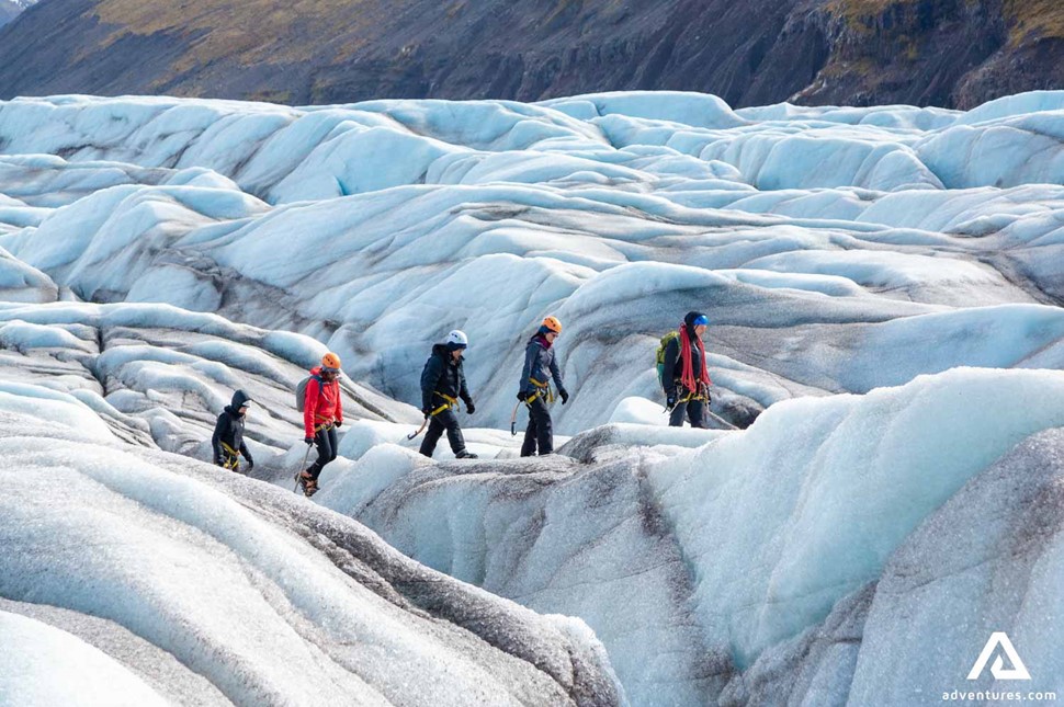 Small Group Walking on Glacier in Iceland
