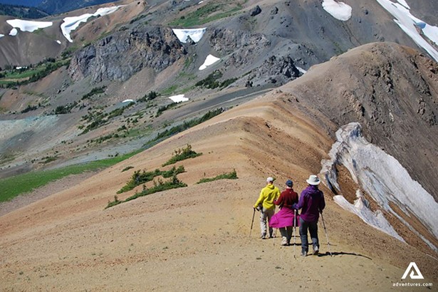 Group Hiking Down the Mountain in Canada