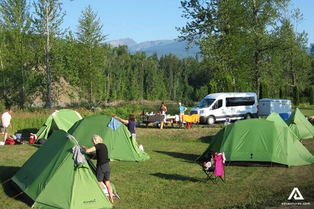 Camping Site with Tents at Rocky Mountains