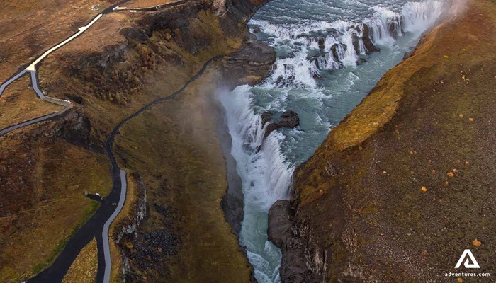 Aerial View of Gullfoss Waterfall in Iceland