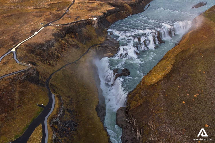 Aerial View of Gullfoss Waterfall