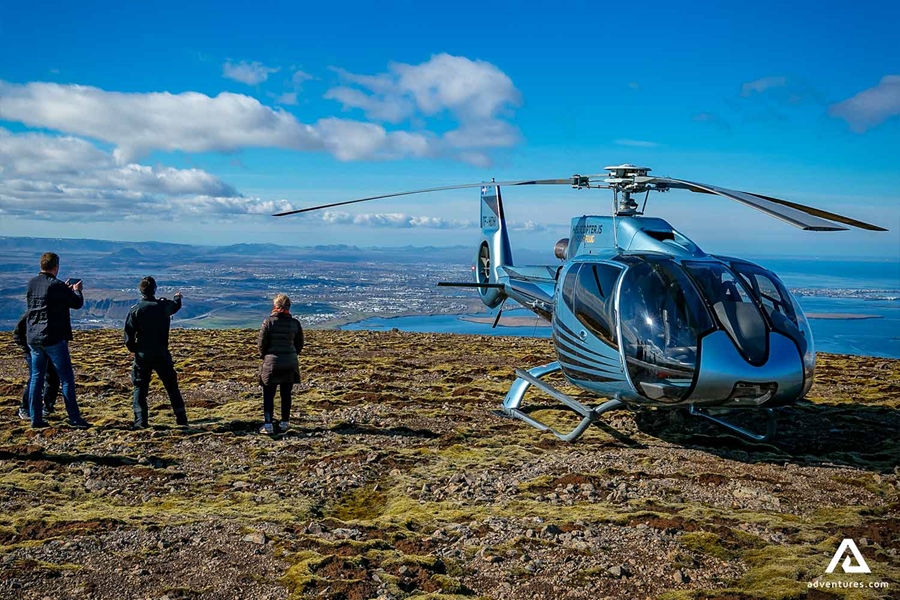 Helicopter Landing in Icelandic Field