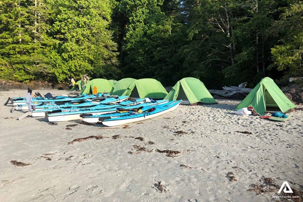 Camping Tents and Kayaks at the Beach