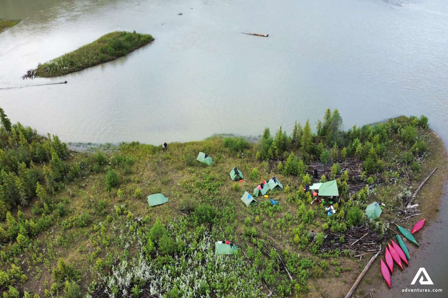Campsite by Athabasca River in Alberta from Above