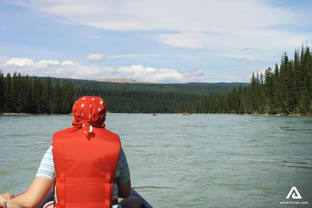 Woman Canoeing in Athabasca River Alberta