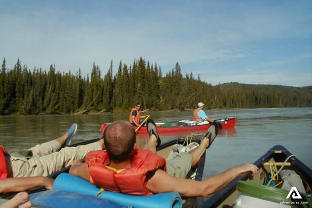 Group Canoeing in Athabasca River Alberta